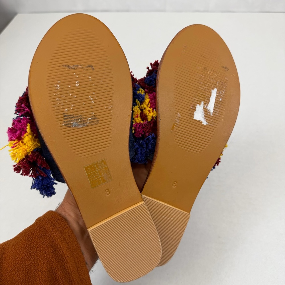 Kenneth Cole‎ New York Women’s Pom Pom Fringe Slide Sandals Multicolor Size 8 - Picture 5 of 7